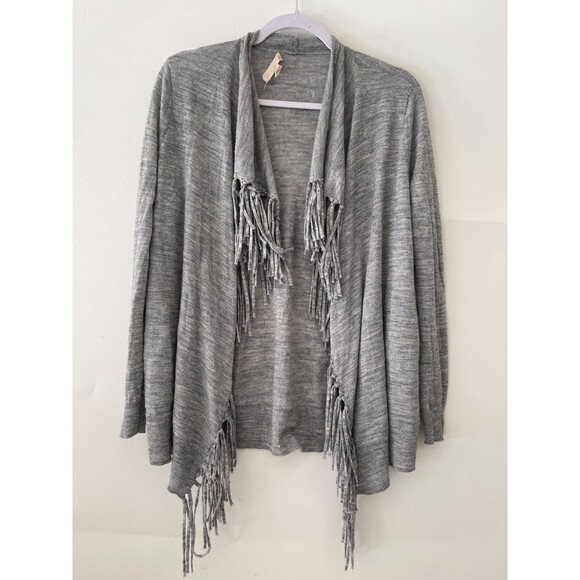 Rebecca Taylor Cardigan Sweater Womens Small Gray Open Front Fringe Wool Alpaca - Picture 3 of 13